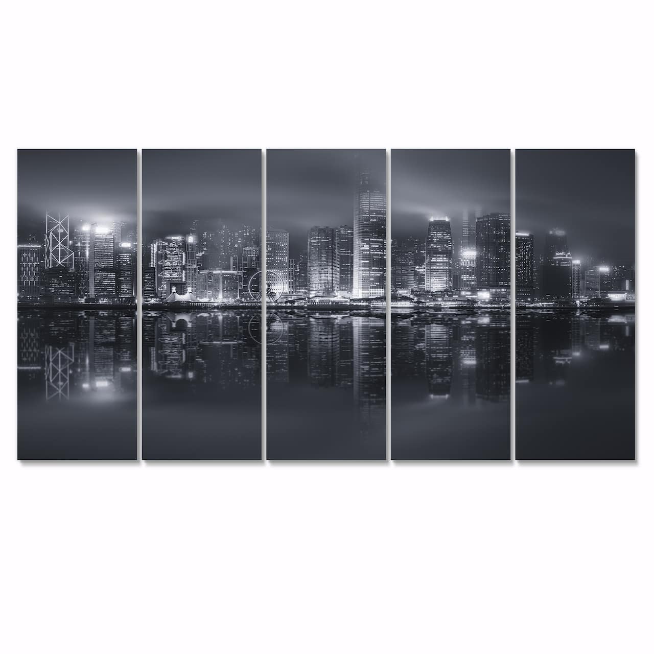 Designart - Hong Kong Black and White Skyline - Cityscape Canvas Art Print